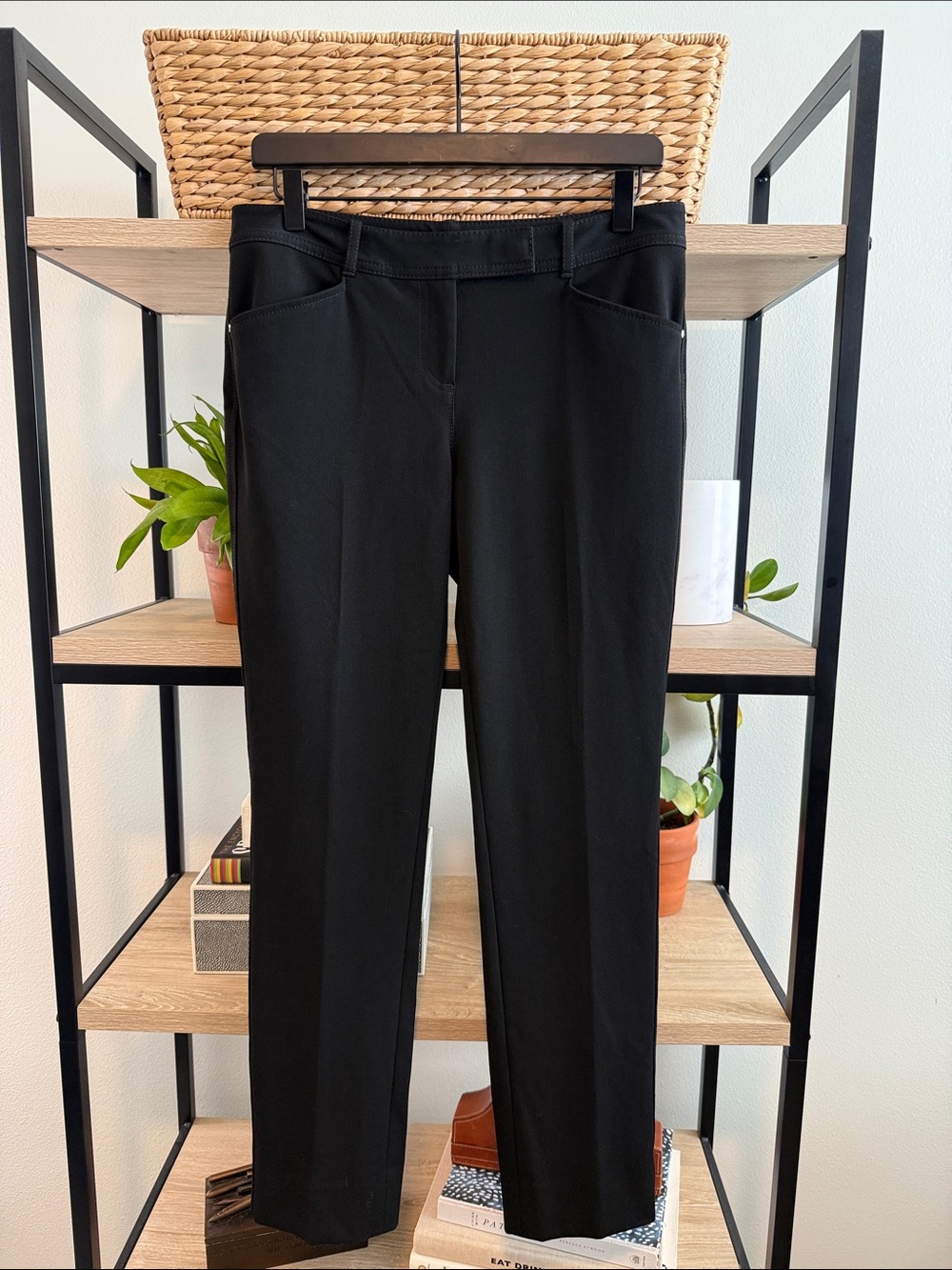 White House Black Market Mid-Rise Ankle Black Slim Leg Pants, 4